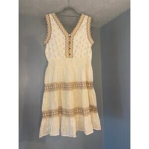 NAOO Boho 100% Cotton Dress Sz Medium Tiered Skirt Sleeveless Smocked Waist